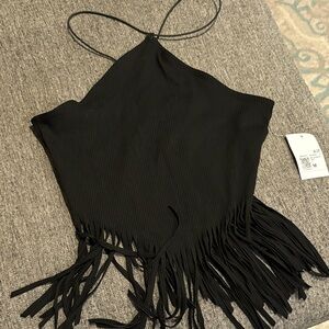 Forever 21 Black Fringe Crop Top